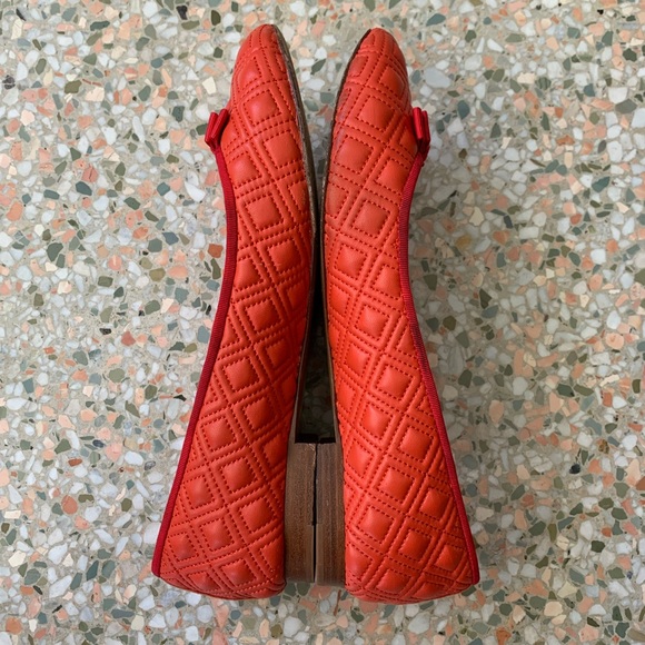 Tory Burch Marion red-orange quilted ballet flats with red bow - Picture 3 of 13